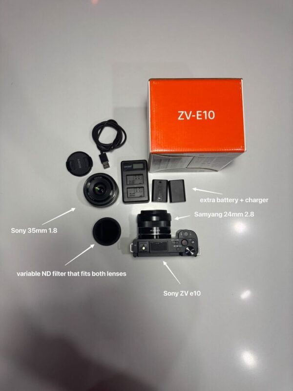 Sony Zv-E10 + Sony 35Mm 1.8 + Samyang 24Mm 2.8 + Accessories - Image 2