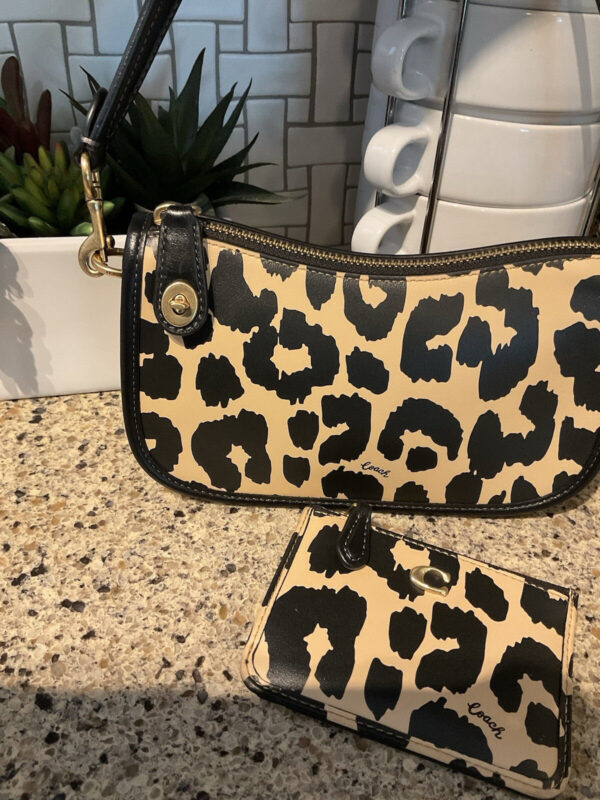 Coach Retail Leopard Printed Mini Leather Swinger 20 & Credit Card Case CM513 - Image 2