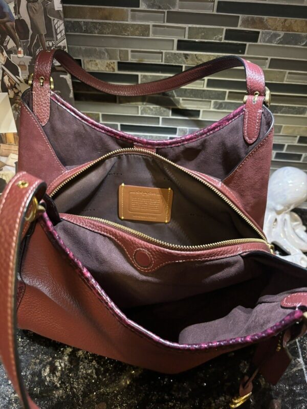Coach Lori Snakeskin Pebbled Leather Suede Shoulder Bag Wine Brass C5266 - Image 10