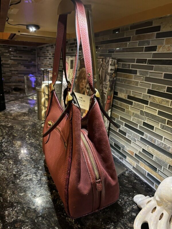 Coach Lori Snakeskin Pebbled Leather Suede Shoulder Bag Wine Brass C5266 - Image 5