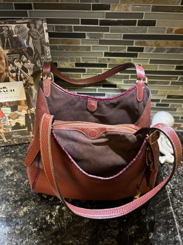 Coach Lori Snakeskin Pebbled Leather Suede Shoulder Bag Wine Brass C5266 - Image 9