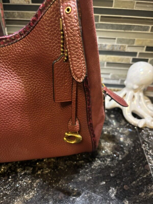 Coach Lori Snakeskin Pebbled Leather Suede Shoulder Bag Wine Brass C5266 - Image 3