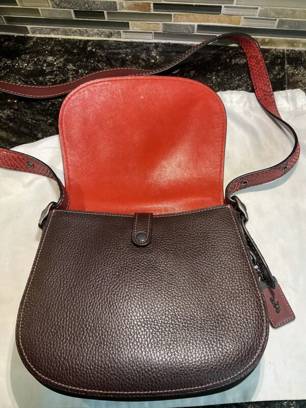 Coach 1941 Saddle Bag 23 Glovetanned Leather Colorblock Python 54547 Bordeaux - Image 8