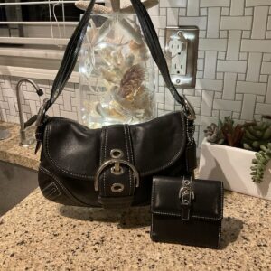 COACH Vintage SOHO Satchel Buckle Flap Cowhide Leather Bag & Wallet 10188 Black