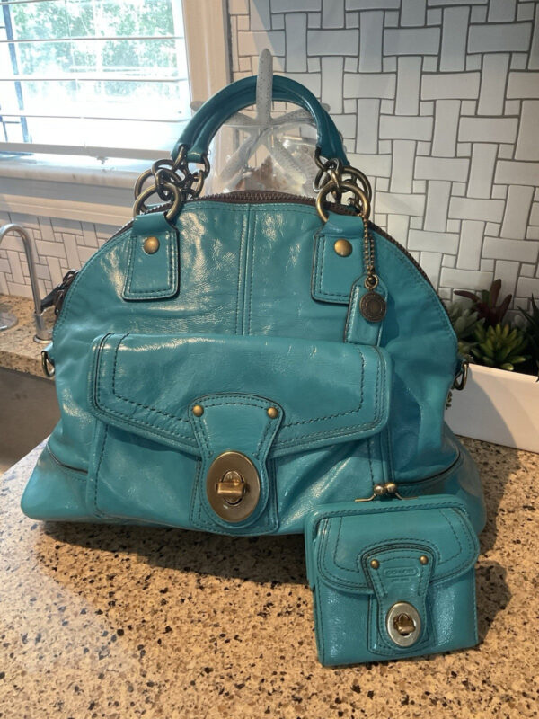 Coach Legacy Turquoise Patent Calf Leather Francine & Wallet 12295