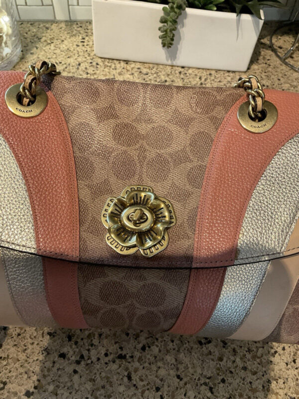 Coach Parker With Tea Rose Signature Canvas Wave Leather Brass69526 - Image 7