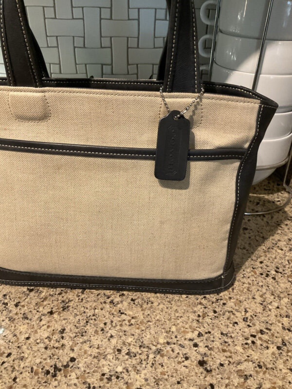 Vintage Coach Bleeker Satchel Linen & Black Leather Tote Bag 6121 - Image 3