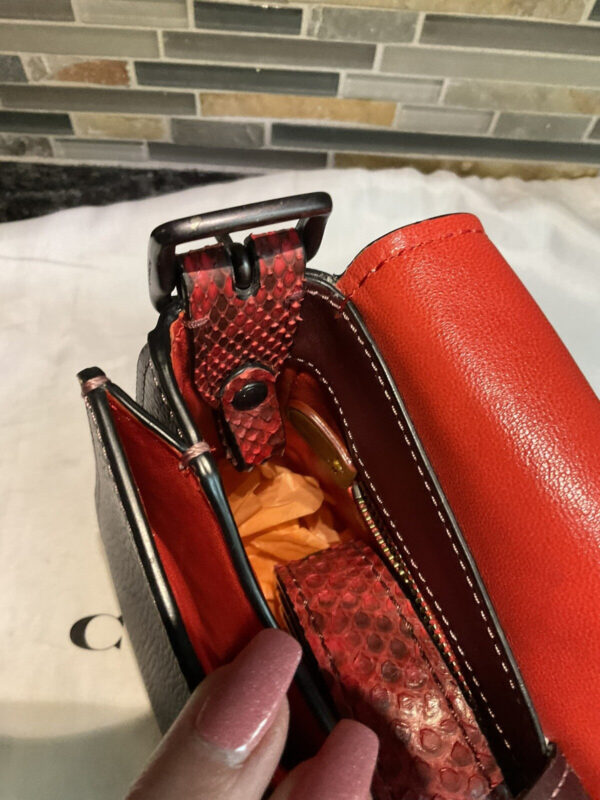 Coach 1941 Saddle Bag 23 Glovetanned Leather Colorblock Python 54547 Bordeaux - Image 7