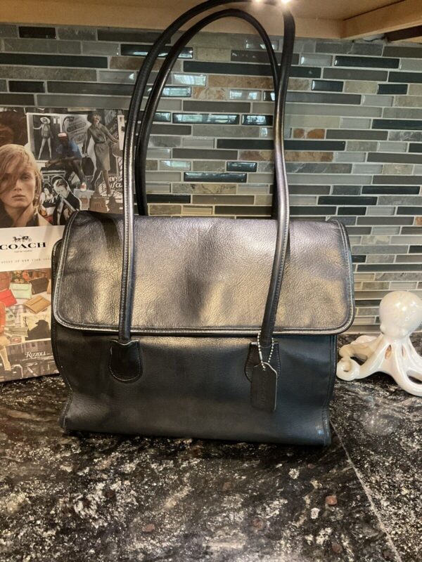 COACH Vintage Flap Shopper Glovetanned Cowhide Leather 7301 USA Black