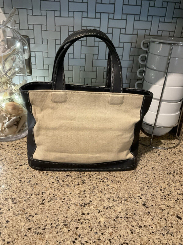 Vintage Coach Bleeker Satchel Linen & Black Leather Tote Bag 6121 - Image 2