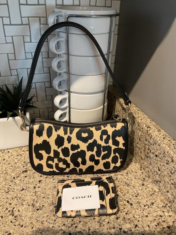 Coach Retail Leopard Printed Mini Leather Swinger 20 & Credit Card Case CM513 - Image 3