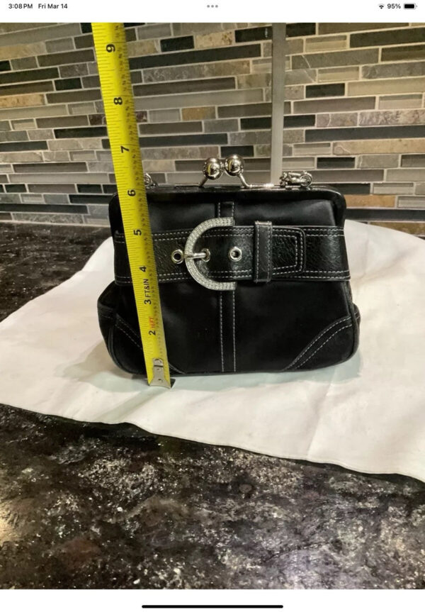 Coach Vintage Rhinestone Belted Kisslock Leather Suede 3579 Black - Image 10