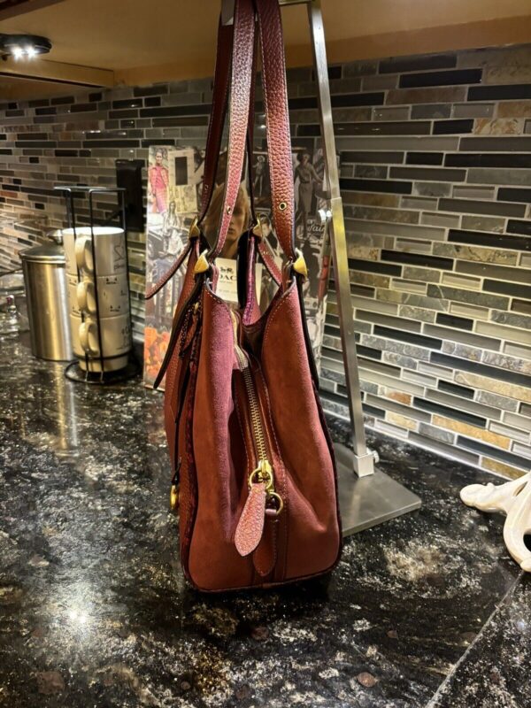 Coach Lori Snakeskin Pebbled Leather Suede Shoulder Bag Wine Brass C5266 - Image 4