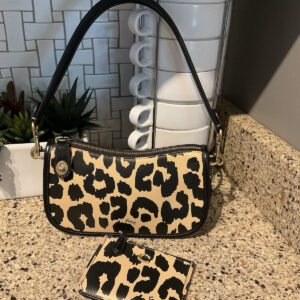 Coach Retail Leopard Printed Mini Leather Swinger 20 & Credit Card Case CM513