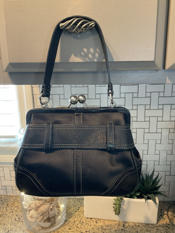 Coach Vintage Rhinestone Belted Kisslock Leather Suede 3579 Black - Image 2