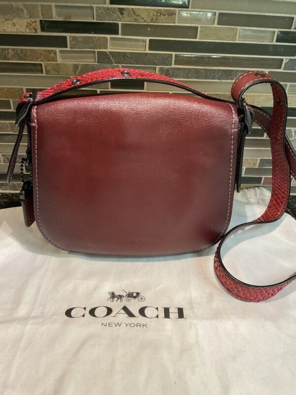 Coach 1941 Saddle Bag 23 Glovetanned Leather Colorblock Python 54547 Bordeaux - Image 2
