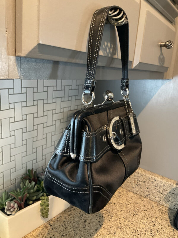 Coach Vintage Rhinestone Belted Kisslock Leather Suede 3579 Black - Image 4