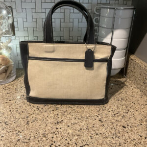 Vintage Coach Bleeker Satchel Linen & Black Leather Tote Bag 6121