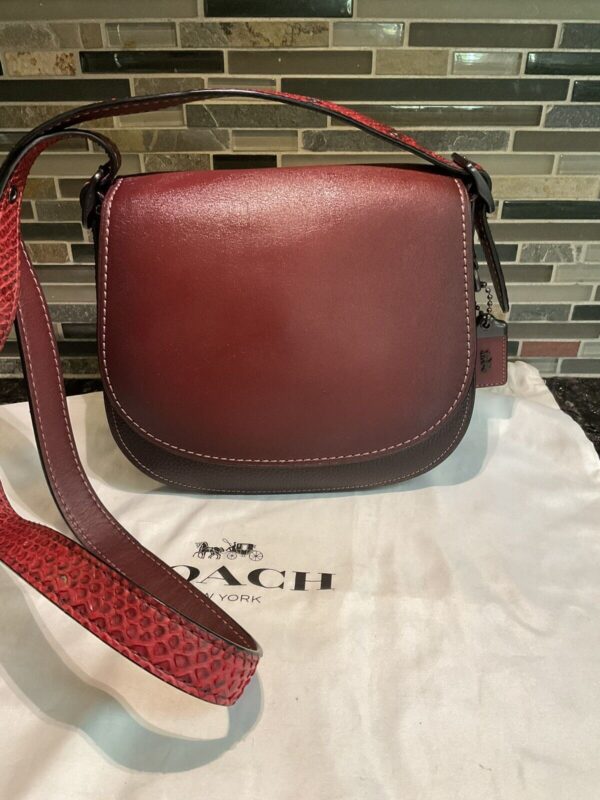 Coach 1941 Saddle Bag 23 Glovetanned Leather Colorblock Python 54547 Bordeaux