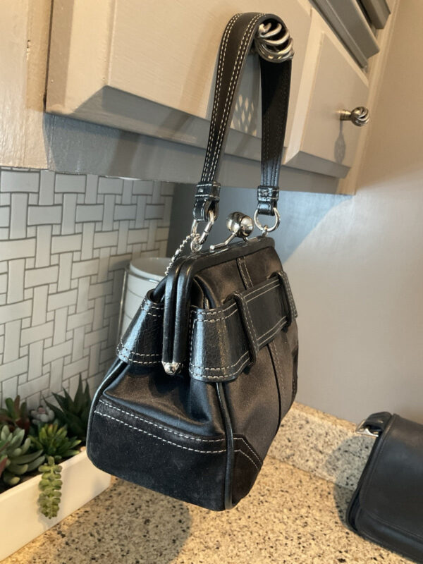 Coach Vintage Rhinestone Belted Kisslock Leather Suede 3579 Black - Image 5