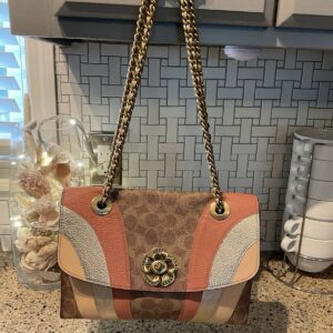 Coach Parker With Tea Rose Signature Canvas Wave Leather Brass69526