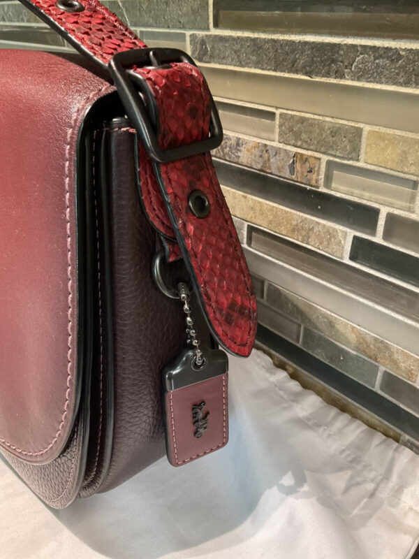 Coach 1941 Saddle Bag 23 Glovetanned Leather Colorblock Python 54547 Bordeaux - Image 3