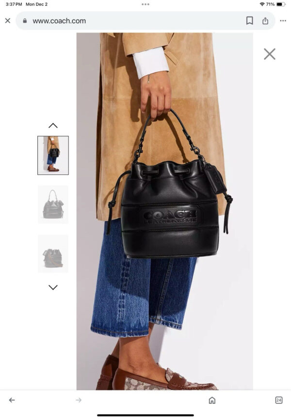 Coach Field Bucket Bag With Quilted  & Badge Calf Leather C6955 Black - Image 11