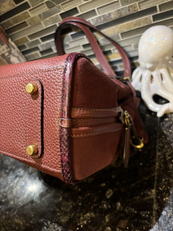 Coach Lori Snakeskin Pebbled Leather Suede Shoulder Bag Wine Brass C5266 - Image 7