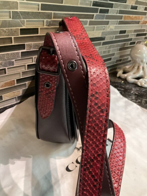 Coach 1941 Saddle Bag 23 Glovetanned Leather Colorblock Python 54547 Bordeaux - Image 4