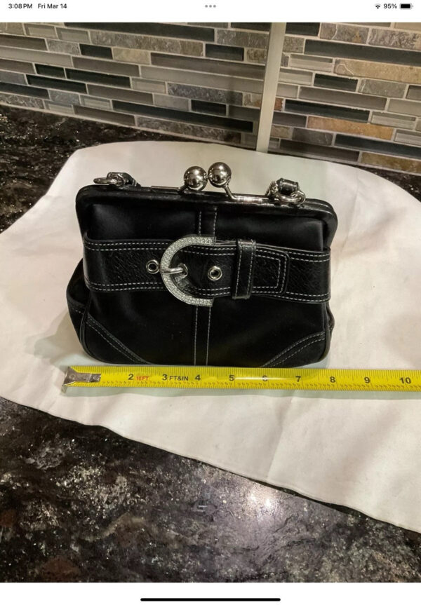 Coach Vintage Rhinestone Belted Kisslock Leather Suede 3579 Black - Image 11