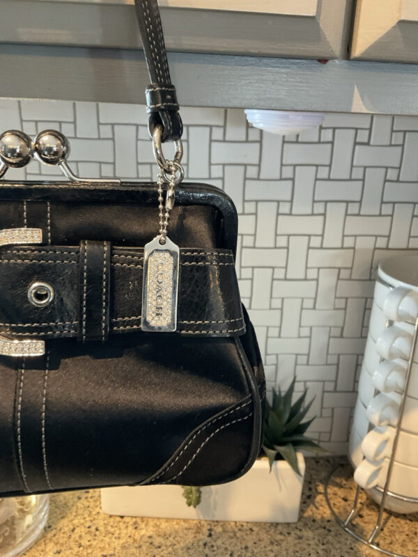 Coach Vintage Rhinestone Belted Kisslock Leather Suede 3579 Black - Image 3
