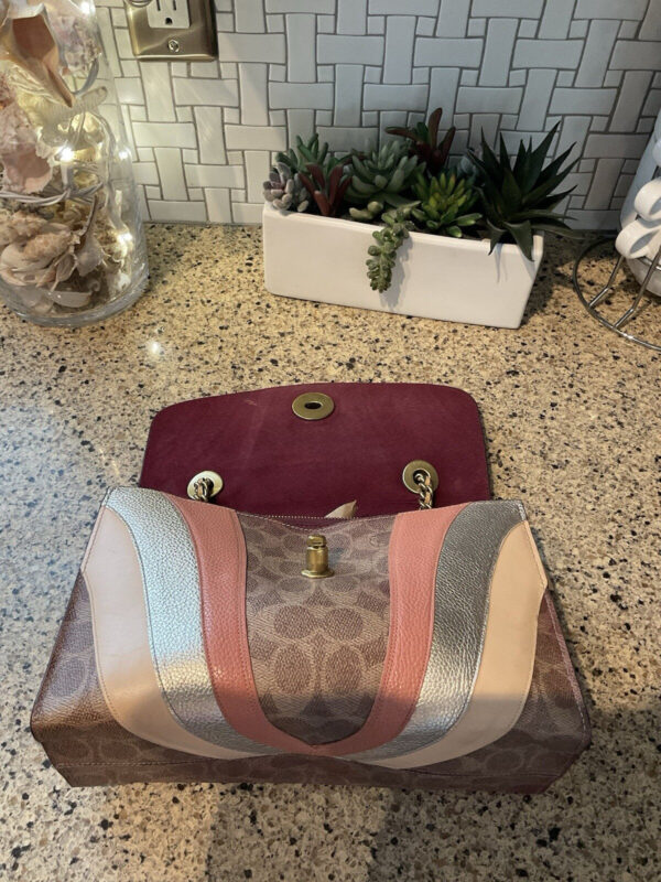Coach Parker With Tea Rose Signature Canvas Wave Leather Brass69526 - Image 8
