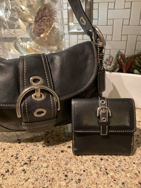 COACH Vintage SOHO Satchel Buckle Flap Cowhide Leather Bag & Wallet 10188 Black - Image 4