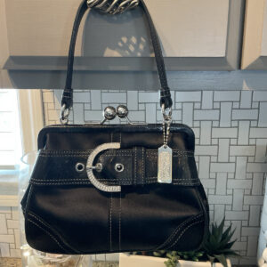 Coach Vintage Rhinestone Belted Kisslock Leather Suede 3579 Black