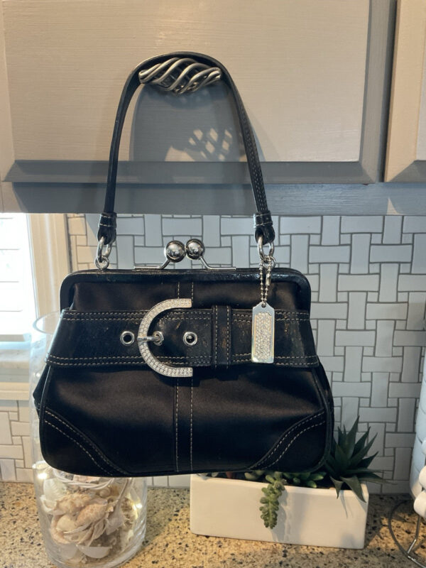 Coach Vintage Rhinestone Belted Kisslock Leather Suede 3579 Black