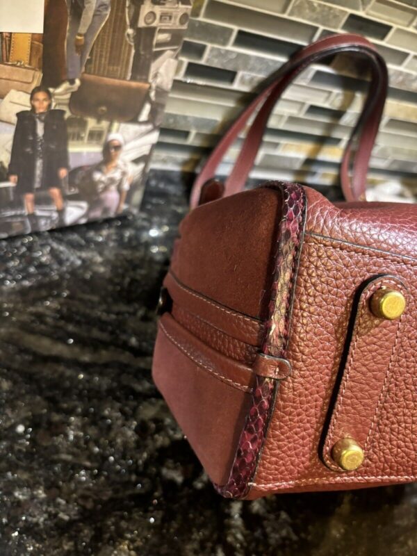 Coach Lori Snakeskin Pebbled Leather Suede Shoulder Bag Wine Brass C5266 - Image 8