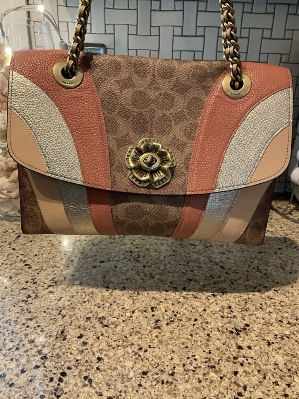 Coach Parker With Tea Rose Signature Canvas Wave Leather Brass69526 - Image 3