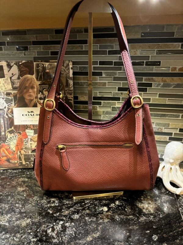 Coach Lori Snakeskin Pebbled Leather Suede Shoulder Bag Wine Brass C5266 - Image 2