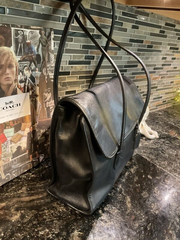 COACH Vintage Flap Shopper Glovetanned Cowhide Leather 7301 USA Black - Image 4